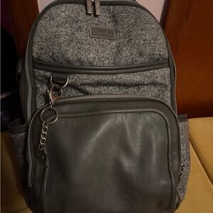 Gray Leather and Fabric Backpack